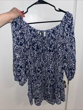 stradivarius Navy and White Printed Mini Dress